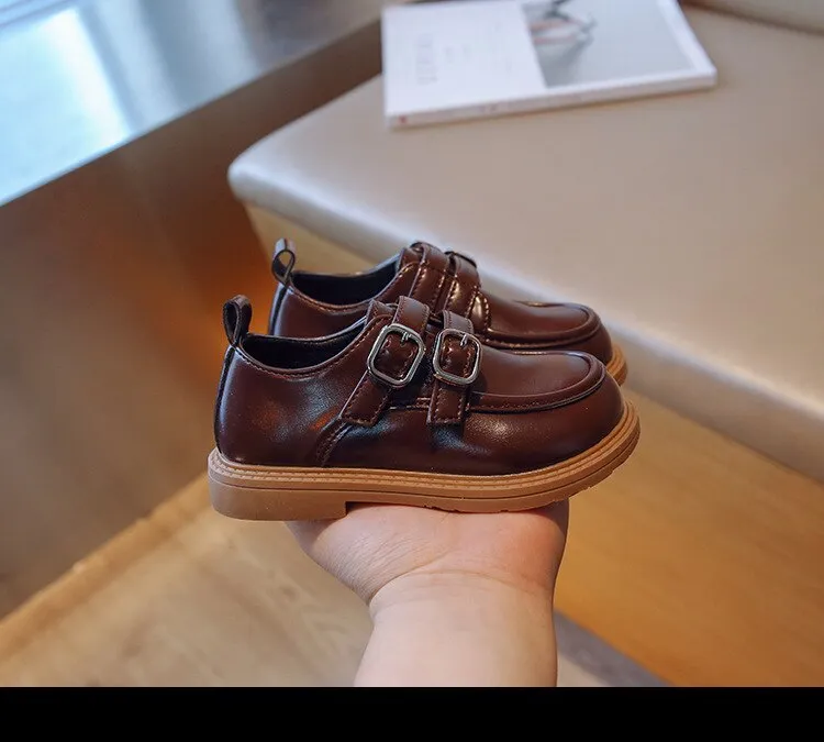 Boys Uniform School Shoes Double Buckle Simple Black Spring 2023