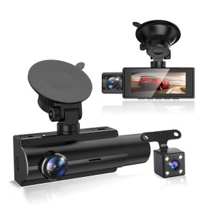 EKLEVA Car DVR Dashcam 3 Channel Camera FHD1080P Three Lens 3.16 Inch IPS Screen Parking Monitor Auto Video Recorder Dash Camera Night Vision Reversing Image