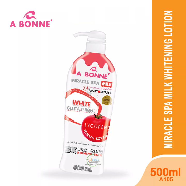 abonne glutathione lotion Abonne ( A105 ) Miracle Spa Milk White Glutathione Lotion With Lycopene  Tomato Extract 500ml Glutathione Lotion For Whitening Nanowhite Uv  Protection Lotion Milk Protein Moisturizing Lotion - Lazada