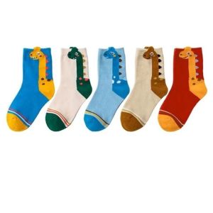 NOBLELYN 5 Pairs Pack Kids Socks Cotton Blend Soft Fabric Dinosaur Socks Colorful Breathable Children Sports Socks For Boys
