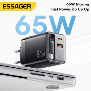 Essager pd65w gan loại c usb một bộ sạc với linh hoạt có thể thu vào căng ra sạc nhanh loại c cáp pd3.0 qc 4.0 c + c + một phích cắm cho máy tính xách tay máy tính bảng iphone16 15 ipad macbook huaweimate70 xiaomi15 Samsung sạc nhanh được xây dựng trong c
