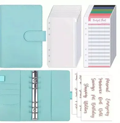 K&K A6 Binder Planner Notebook Binder Pockets Storage Cash Envelope Bills 12pcs 6 Hole Binder Zip Folder