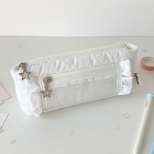 FXUP Large Capacity Pencil Case Transparent window Badge Display Stationery Storage Pouch Special Design Storage Pen Bag Office School Supplies