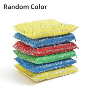 12pcs Double Sided Cleaning Sponge Non-stick Oil Kitchen Dishcloth Steel Wire Dish Sponge Wipe Reusable Household Cleaning Tool