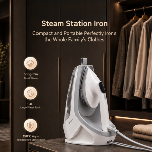 Simplus Steam Station Iron 1600W 60g/min Garment Steamer 300g/min Burst Steam 1.4L Water Tank 150°C High-Temp Sterilization Family