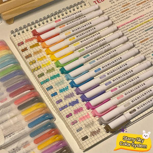 15pcs/set Highlighter Pen Stationery Double Headed Fluorescent Marker Pen 15 Colors Mark Pen Student Stationery