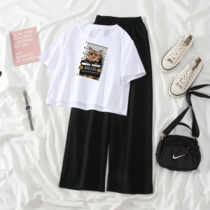 Setelan Anak Remeja / Kaos Crop Dan Celana Kulot Bad Cat
