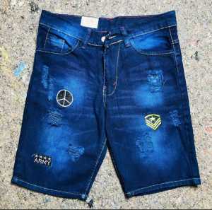 Celana Pendek Jeans Pria Motif Emblem Sobek Distro Premium