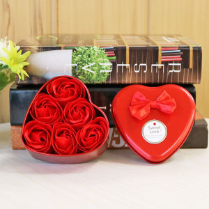 [SG] Rose Soap Flower in Heart-Shaped Iron Box Gift Box Artificial Flower Set for Birthday Wedding Proposal ROM an