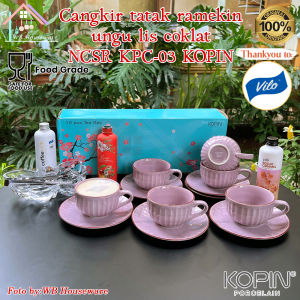 cangkir set 6 pasang Ungu keramik / coffee tea set cup and saucer motif labu KOPIN KPC-03 NCSR
