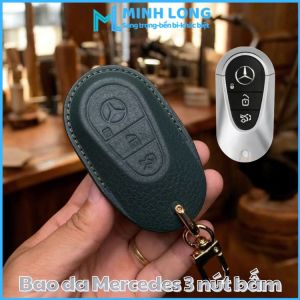 Bao Da Ép Form Chìa Khoá Ô Tô MER-E3 Mercedes S-Class Smartkey 3 Nút Bấm Bao Da Thật May Thủ Công Handmade