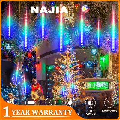 NAJIA LED Solar 8 Tubes Meteor Shower Lights Waterproof for Outdoor Garden Home Curtains Christmas Party Decoration
