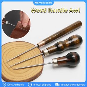 3PCS Leather Hole Puncher Wood Handle Awl Leather Punching Tools Hand Stitcher Leathercraft Needle