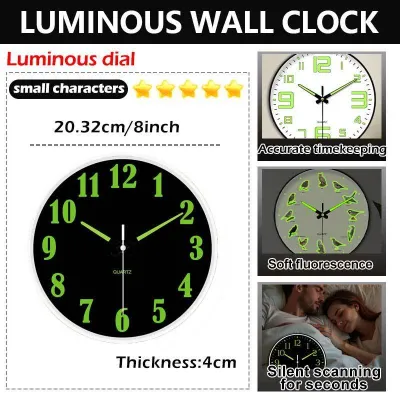 Quartz Wall Clock Silent Time Accuracy Luminous Wall Clock Living Room Decoration Plastic Round Fashion Digital Clock