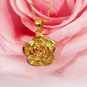 Fashion Gold Rose Flower Pendant Necklace for Women Valentines Gift Jewelry