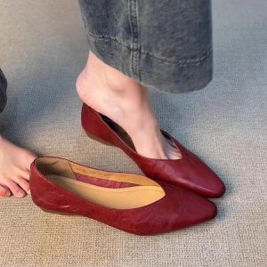G7 Sheepskin Version ~ Commuting Flat Shoes for Women Versatile Simple Retro Slip-On Pointed Toe Shallow Mouth Outdoor Professional Shoes 7/7