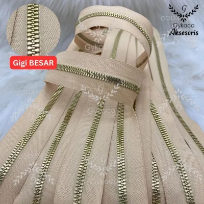 Daun Resleting BESI (2 Arah - GIGI BESAR) No. 5B (277 Krem) EMAS MUDA - Aksesoris Tas (IMPORT)