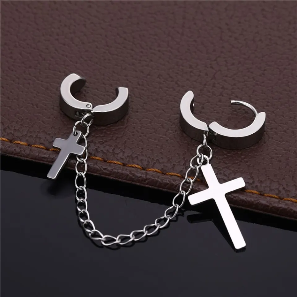 ELIN Elegant Hip Hop Cross Clip On Earrings Punk Titanium Steel No