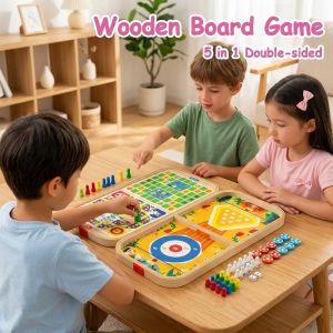 Wooden Bouncing Chess Board Game Fast Flick Puck Tabletop Family Interactive Two Player Indoor Play