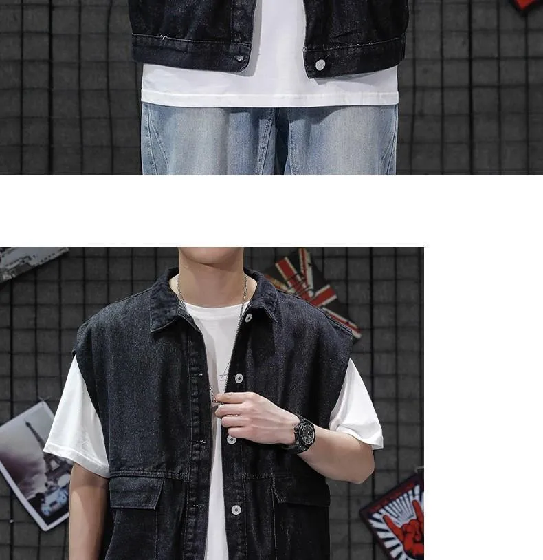 Men's Spring And Autumn Multi-Pocket Loose Zipper Vest Jacket