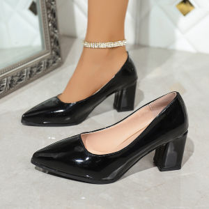 Free Shipping Nude-Colored WomenS High-Heeled Shoes Chunky Heel Shallow Cut Large Size Pointed Toe 2026 Spring Light Luxury High-End Feel Comfortable For The Feet