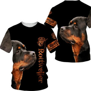 [Local Stock] HBESTY 3D Printed Rottweiler Dog T Shirt Men Pet Doggy Pattern T-Shirts Summer Loose Women Kids Tee Shirts Gym Tracksuit Sportwear Tops