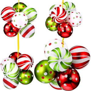 New Green Wholesale 6cm6pcs Ribbon Lanyard Christmas Ball Red White Green Spotted Ball Christmas Tree Pendant