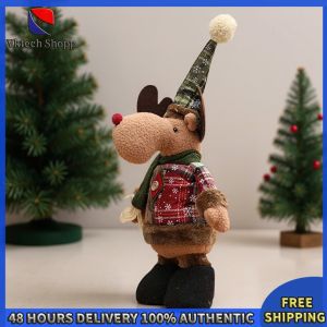 Vktech Snowman Elk Doll Ornaments W/ Telescopic Legs for Party Cupboard