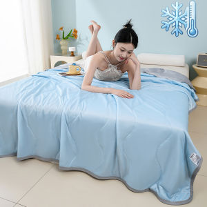 【Super low price】Solid Color Ice Silk Cooling Blanket Summer Breathable Air Conditioner Quilt Double-Sided Cold Comforter For Single Double Bed