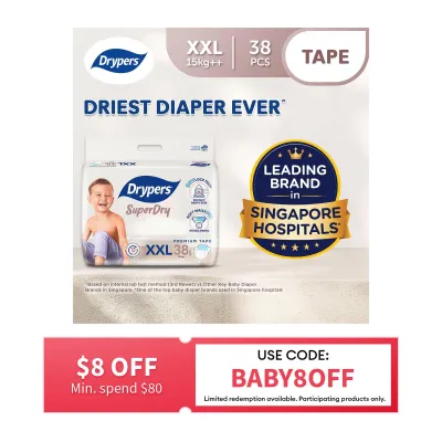Drypers SuperDry Premium Tape Baby Diaper XXL 38s (15kg+)