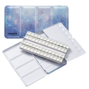 MEEDEN Empty Watercolor Paint Palette: Travel Water Color Palette Tin with 12/24/48 Half Pans - Portable Metal Palette Tin Box (Galaxy)