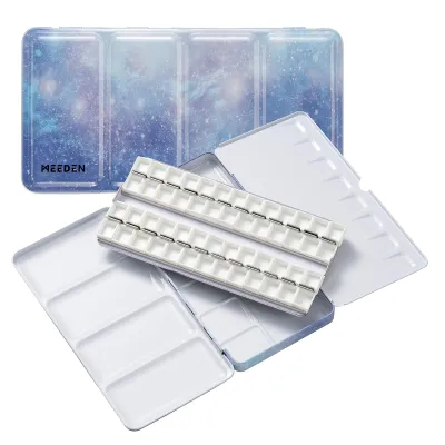 MEEDEN Empty Watercolor Paint Palette: Travel Water Color Palette Tin with 12/24/48 Half Pans - Portable Metal Palette Tin Box (Galaxy)