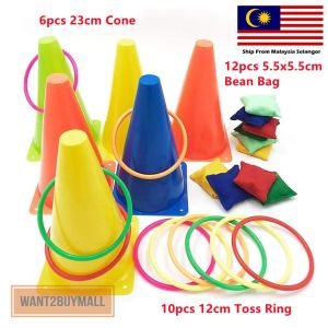 🇲🇾 Toss Games Combo Set Outdoor Plastic Skittle Cone Bean Bag Ring Toss Game Practice Pack Kids Children Party