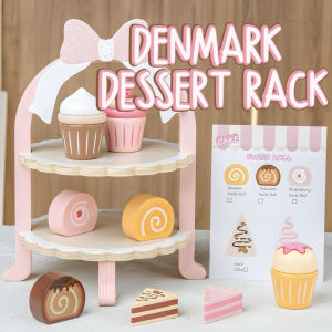 Denmark Dessert Rack Wooden Pink Pastry Desserts Girls Pretend Playset Toys Cakes Cupcakes Gift set