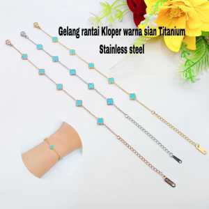 gelang tangan titanium wanita Bunga Grigi bolak  balik 7mm stainless steel anti karat anti luntur