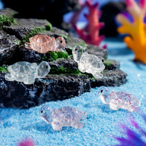 [caichuitan] 10Pcs Transparent Glitter Cute Resin Sea Turtles Miniature Ornaments DIY Fish Tank Garden Decoration Accessories Mini Statue Decorative Small Landscaping