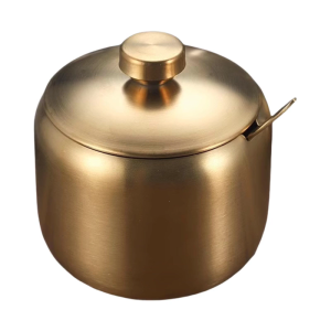 Premium Stainless Steel Container Golden Round Handle Included Spoon Durable Seasoning Storage For Cooking