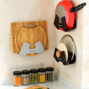 kitchen rack kitchen accessories Plastic Durable Hanging Punch-free Wall-Mounted Multifunction Storage Rack Pot Lid Holder Cutting Board Holder Pan Cover Stand