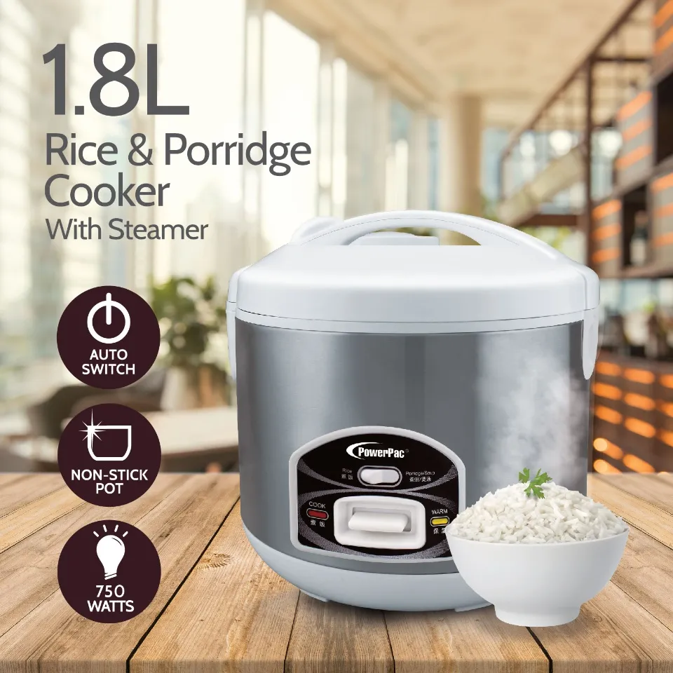 PowerPac Rice Cooker with Porridge Function, Stainless Steel Pot