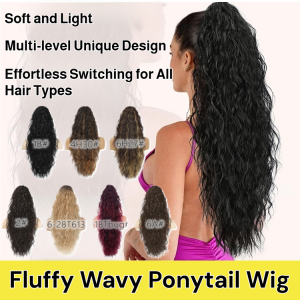 Fluffy Wavy Ponytail Extensions Multicolor Synthetic Hairpiece with Clip-in Long Wavy Curly Wig