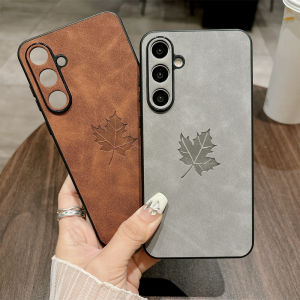 Luxury Lambskin Leather Maple Leaves Case for Samsung S26 S25 S24 S23 S22 S21 Plus Ultra FE A55 A54 A53 A35 A34 A25 A24 A23 A15