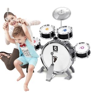 【Best Gift】Minsine Children Kids Jazz Drum Set Musical Educational Instrument Toy 6 Drums Small Stool for Boys Girls MINI Drums Kit Simulation Jazz Drums Percussion Musical Instrument Wisdom Development Toys