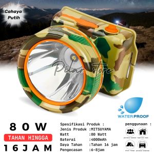 Senter Kepala 80 watt LED Mitsuyama MS-240P Headlamp Diving Super Terang Cahaya Putih Outdoor Headlight Tahan 16Jam | Pilar Store