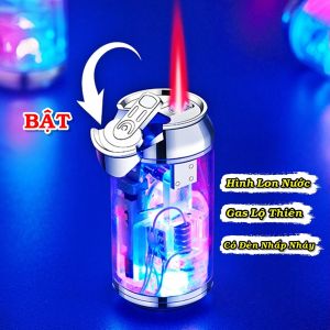 [ TẶNG KÈM HỘP ] BẬT LỬA - HỘT QUẸT KHÒ LỘ THIÊN HÌNH LON NƯỚC SIZE 6.5CM TRONG SUỐT CÓ ĐÈN NHẤP NHÁY