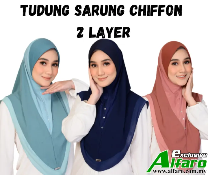 Chiffon 2-Layer Contrast Plain Pastel Colour Sarung Tudung