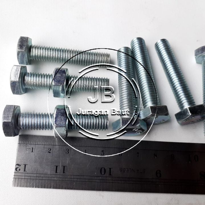 10 PCS BAUT MUR M10 X 50 PANJANG 5CM 5 CM KUNCI 17 50MM MM PUTIH BAUD BMP M10X50 DIAMETER DRAT 10MM HEXA GALVANIZ GALVANIS GALPANIS RING