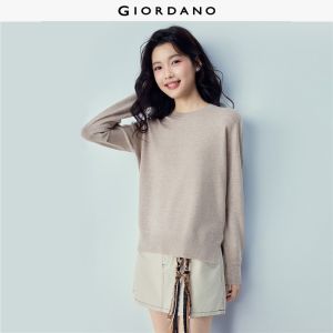 Giordano Beau Monde Women Solid color crewneck loose sweater Free Shipping 13355861