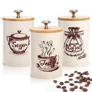 LUXERY 3pcs with Lid Coffee Canister Set Metal Large Capacity Tea Containers White Pink Green Sugar Canister Kitchen Use