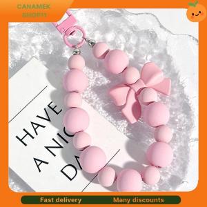 ❣️❣️❣️ Sweet Pink Bow Beaded Keychain Mobile Phone Chain Earphone Bag Charms Anti-lost Rope Car Keyring Backpack Pendant Jewelry