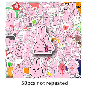 50PCS Pink Rabbit Sticker Simple Hand-Painted Creative Rabbit Waterproof Decoration Skateboard Water Bottle Suitcase Lunch Box Sticker